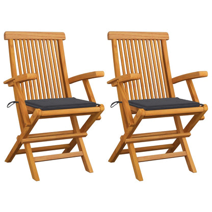 Chaises de jardin et coussins anthracite lot de 2 Bois de teck