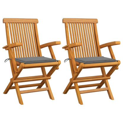 Chaises de jardin avec coussins gris lot de 2 Bois teck massif