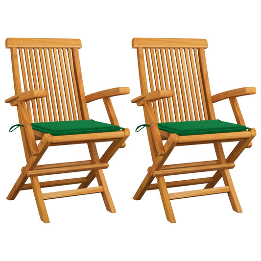 Chaises de jardin et coussins vert lot de 2 Bois de teck massif