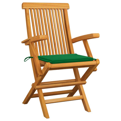 Chaises de jardin et coussins vert lot de 2 Bois de teck massif