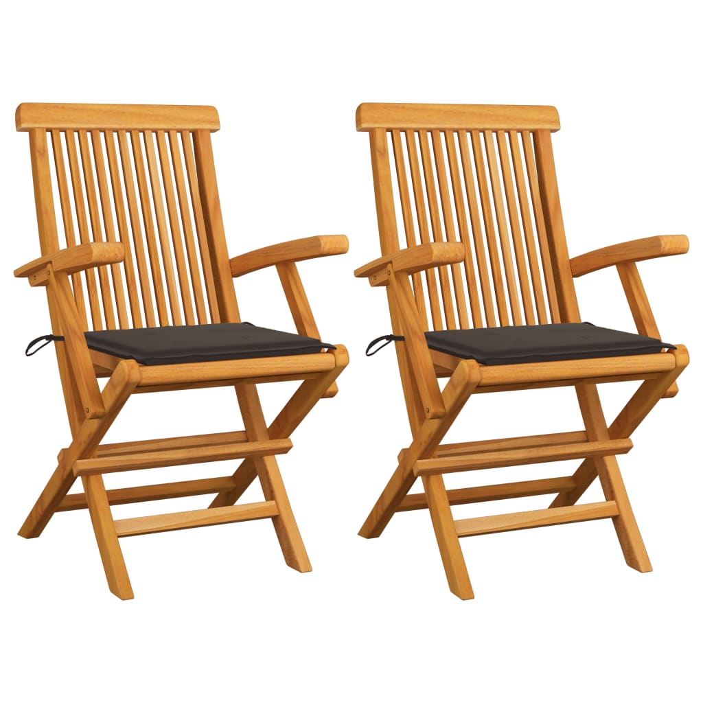 Chaises de jardin et coussins taupe lot de 2 Bois teck massif