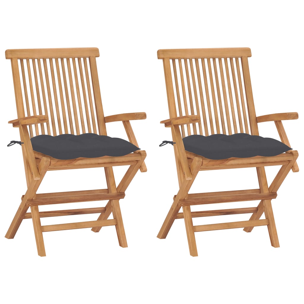 Chaises de jardin et coussins anthracite lot de 2 Bois de teck