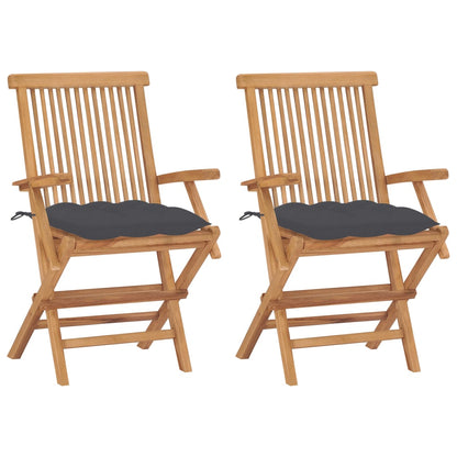 Chaises de jardin et coussins anthracite lot de 2 Bois de teck