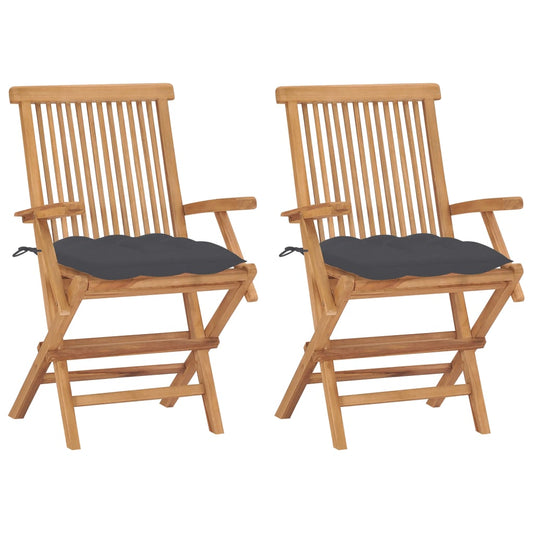 Chaises de jardin et coussins anthracite lot de 2 Bois de teck