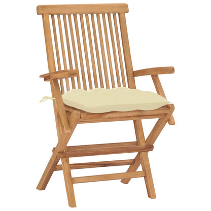 Chaises de jardin lot de 2 et coussins blanc crème Teck massif