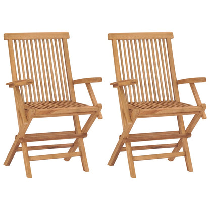 Chaises de jardin lot de 2 et coussins blanc crème Teck massif