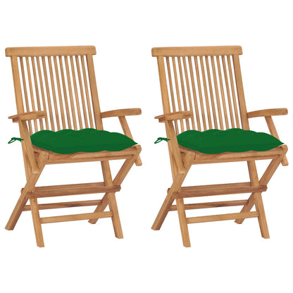 Chaises de jardin avec coussins vert lot de 2 Bois teck massif