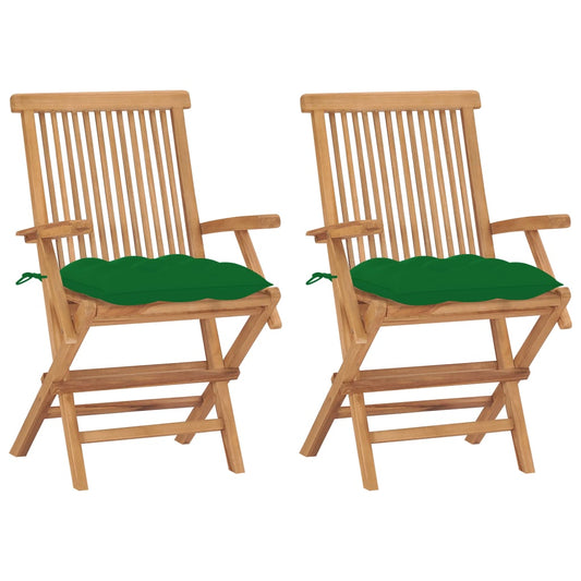 Chaises de jardin avec coussins vert lot de 2 Bois teck massif