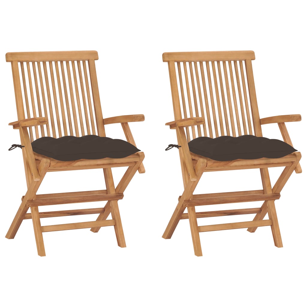 Chaises de jardin avec coussins taupe lot de 2 Bois teck massif