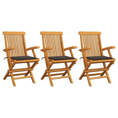 Chaises de jardin avec coussins taupe lot de 3 Bois teck massif