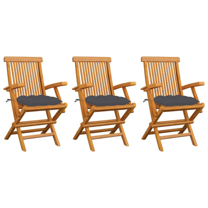 Chaises de jardin avec coussins anthracite lot de 3 Bois teck