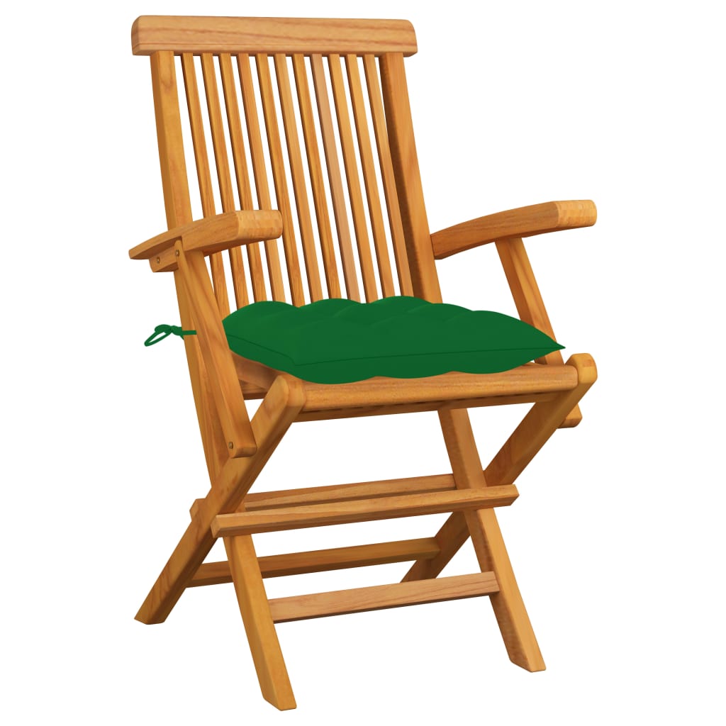 Chaises de jardin avec coussins vert lot de 3 Bois teck massif