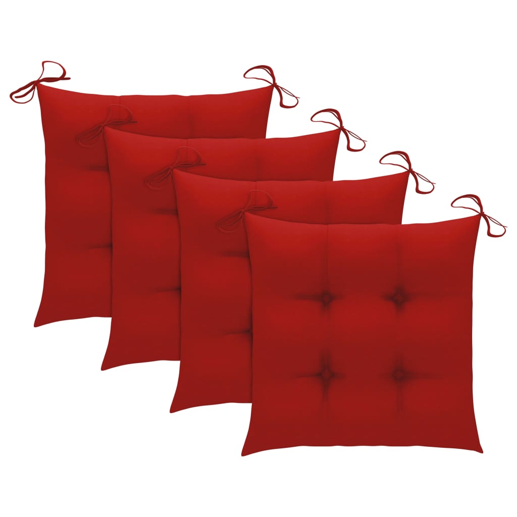 Chaises de jardin avec coussins rouge lot de 3 Bois teck massif