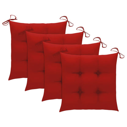 Chaises de jardin avec coussins rouge lot de 3 Bois teck massif