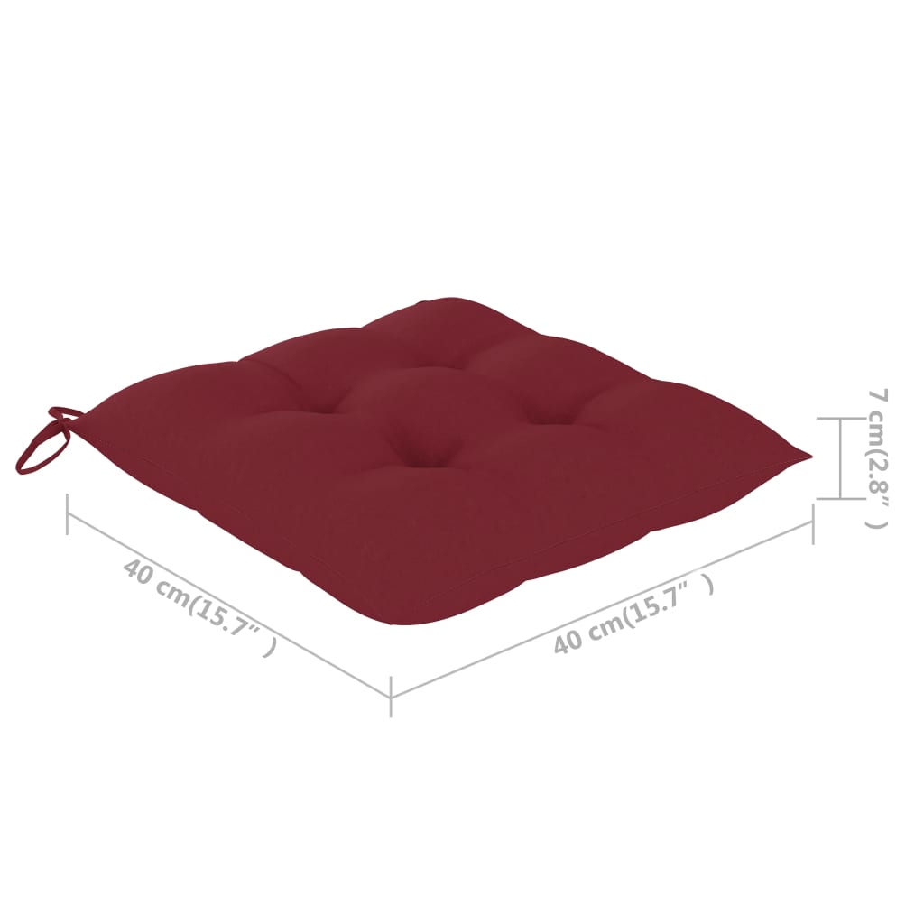 Chaises de jardin avec coussins rouge bordeaux lot de 3 Teck