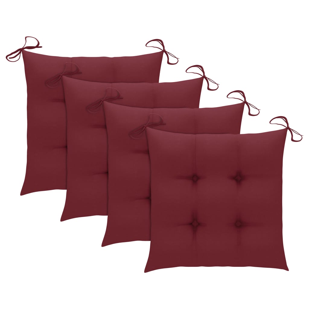 Chaises de jardin avec coussins rouge bordeaux lot de 3 Teck