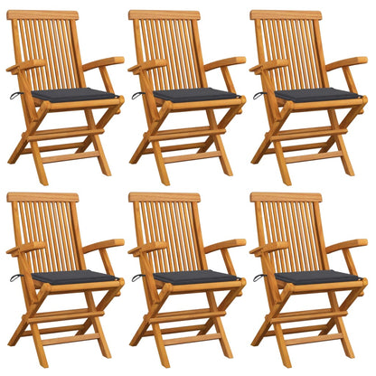 Chaises de jardin avec coussins anthracite lot de 6 Bois teck