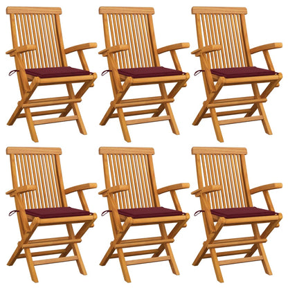 Chaises de jardin coussins rouge bordeaux lot de 6 Teck massif