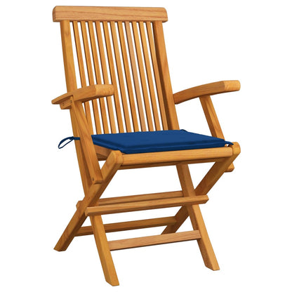 Chaises de jardin avec coussins bleu royal lot de 6 Bois teck