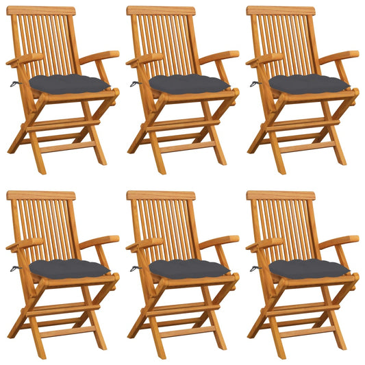 Chaises de jardin avec coussins anthracite lot de 6 Bois teck