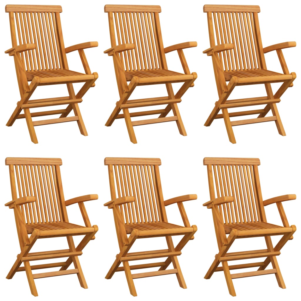 Chaises de jardin avec coussins gris lot de 6 Bois teck massif