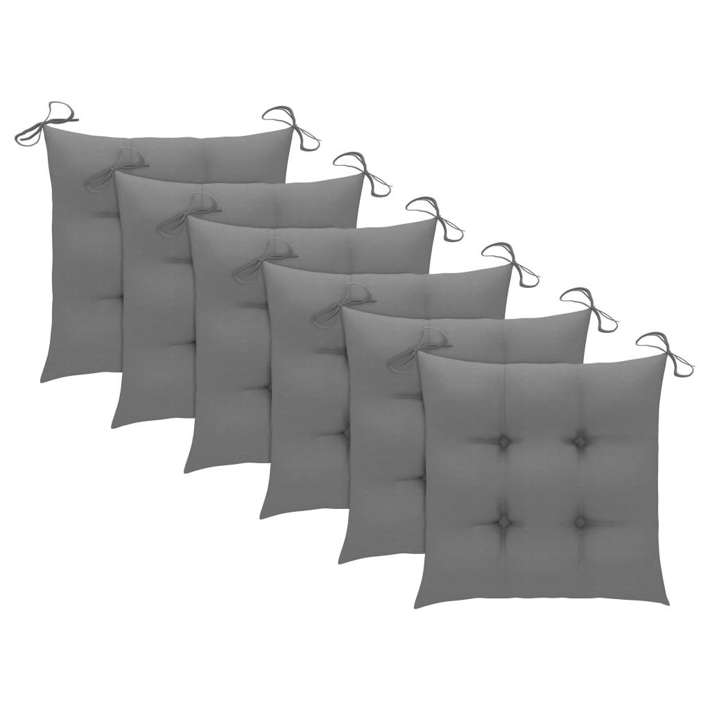 Chaises de jardin avec coussins gris lot de 6 Bois teck massif