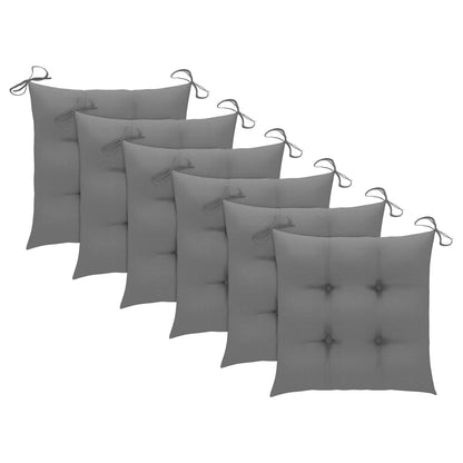 Chaises de jardin avec coussins gris lot de 6 Bois teck massif