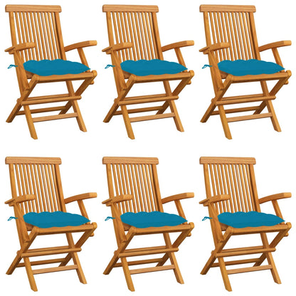 Chaises de jardin avec coussins bleu clair lot de 6 Teck massif