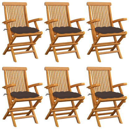 Chaises de jardin avec coussins taupe lot de 6 Bois teck massif