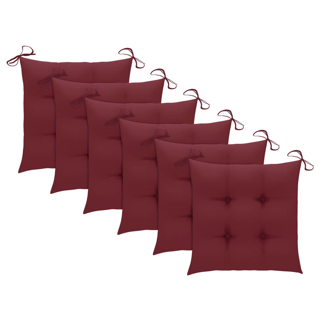 Chaises de jardin coussins rouge bordeaux lot de 6 Teck massif