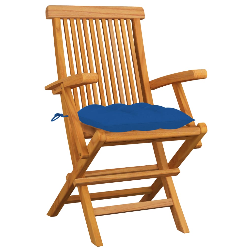 Chaises de jardin avec coussins bleu lot de 6 Bois teck massif