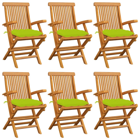 Chaises de jardin avec coussins vert vif lot de 6 Bois teck