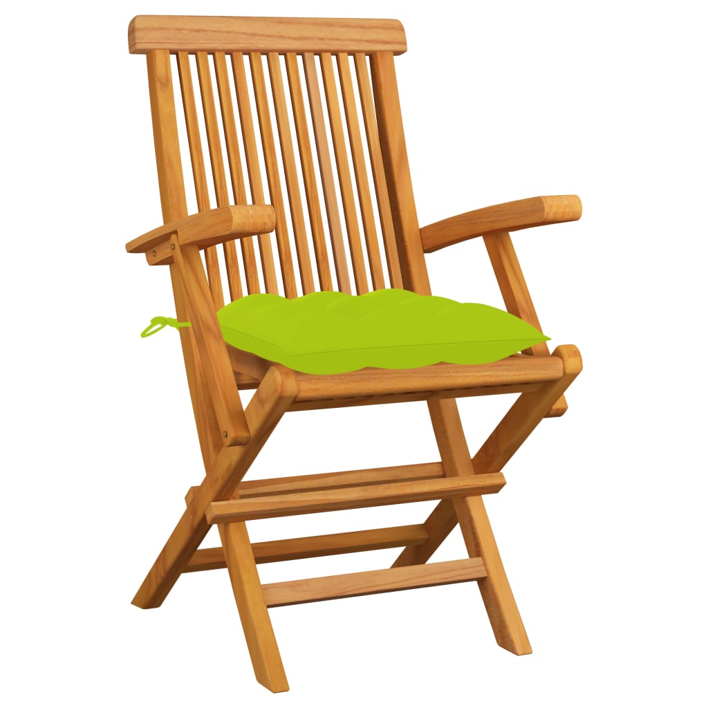 Chaises de jardin avec coussins vert vif lot de 6 Bois teck