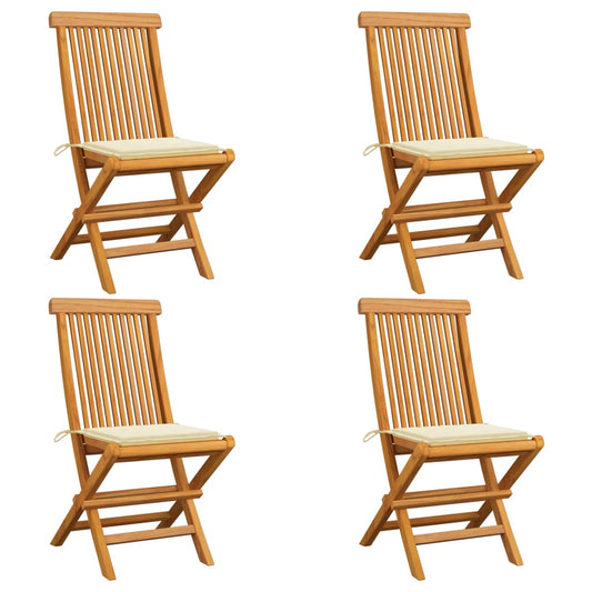 Chaises de jardin et coussins crème lot de 4 Bois teck massif