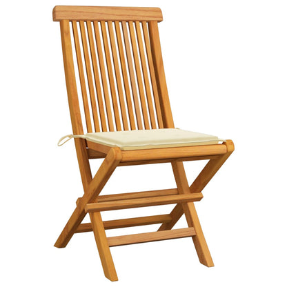 Chaises de jardin et coussins crème lot de 4 Bois teck massif