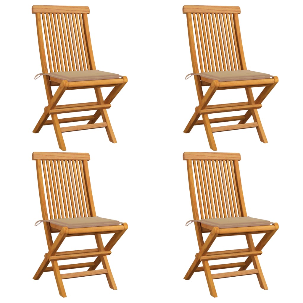 Chaises de jardin et coussins beige lot de 4 Bois teck massif