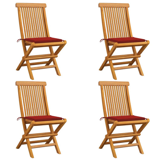 Chaises de jardin et coussins rouge lot de 4 Bois teck massif