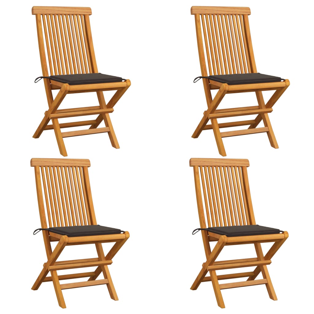 Chaises de jardin et coussins taupe lot de 4 Bois teck massif