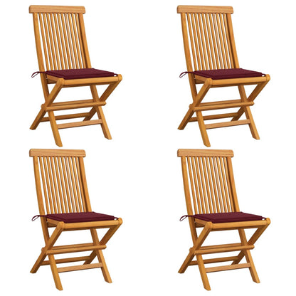 Chaises de jardin avec coussins rouge bordeaux lot de 4 Teck