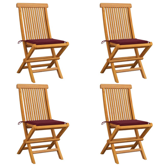 Chaises de jardin avec coussins rouge bordeaux lot de 4 Teck