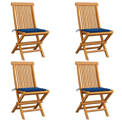 Chaises de jardin et coussins bleu royal lot de 4 Bois de teck