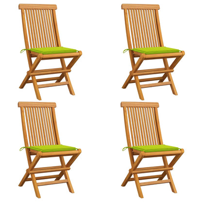 Chaises de jardin avec coussins vert vif lot de 4 Bois de teck