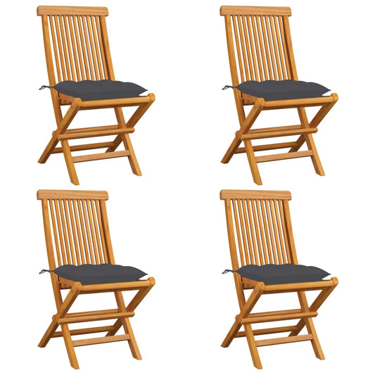 Chaises de jardin et coussins anthracite lot de 4 Bois de teck