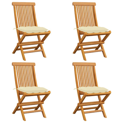 Chaises de jardin et coussins blanc crème lot de 4 Teck massif