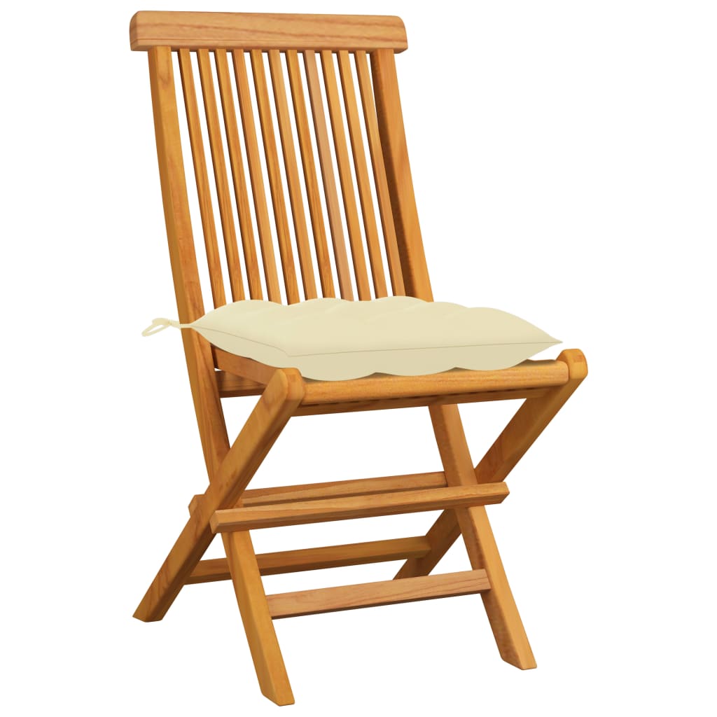 Chaises de jardin et coussins blanc crème lot de 4 Teck massif