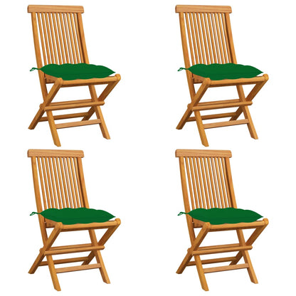 Chaises de jardin et coussins vert lot de 4 Bois de teck massif