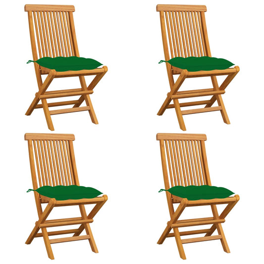 Chaises de jardin et coussins vert lot de 4 Bois de teck massif