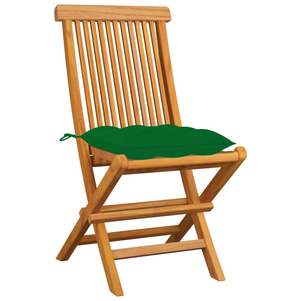 Chaises de jardin et coussins vert lot de 4 Bois de teck massif