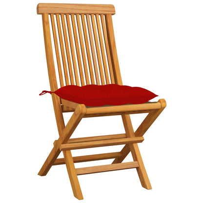 Chaises de jardin et coussins rouge lot de 4 Bois teck massif