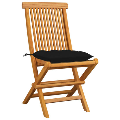 Chaises de jardin et coussins noir lot de 4 Bois de teck massif